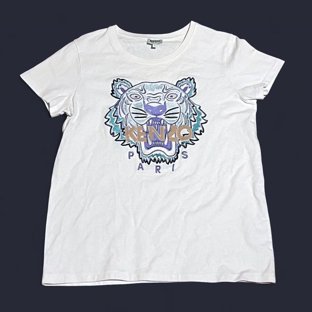 Kenzo embroidered blue tiger tee
